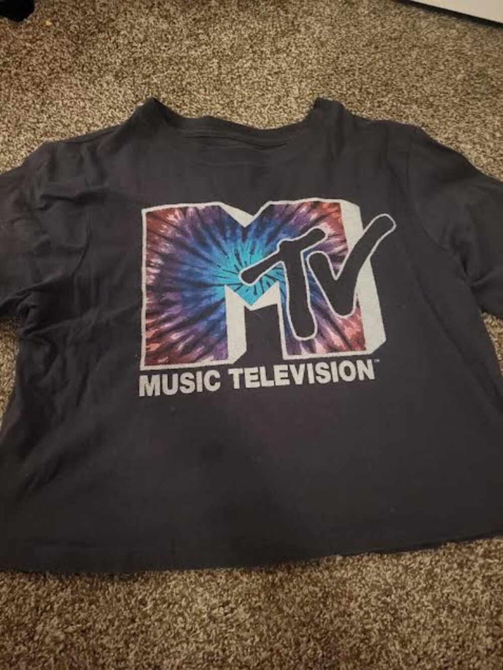 Juniors MTV Black Logo Cropped Shirt Size M